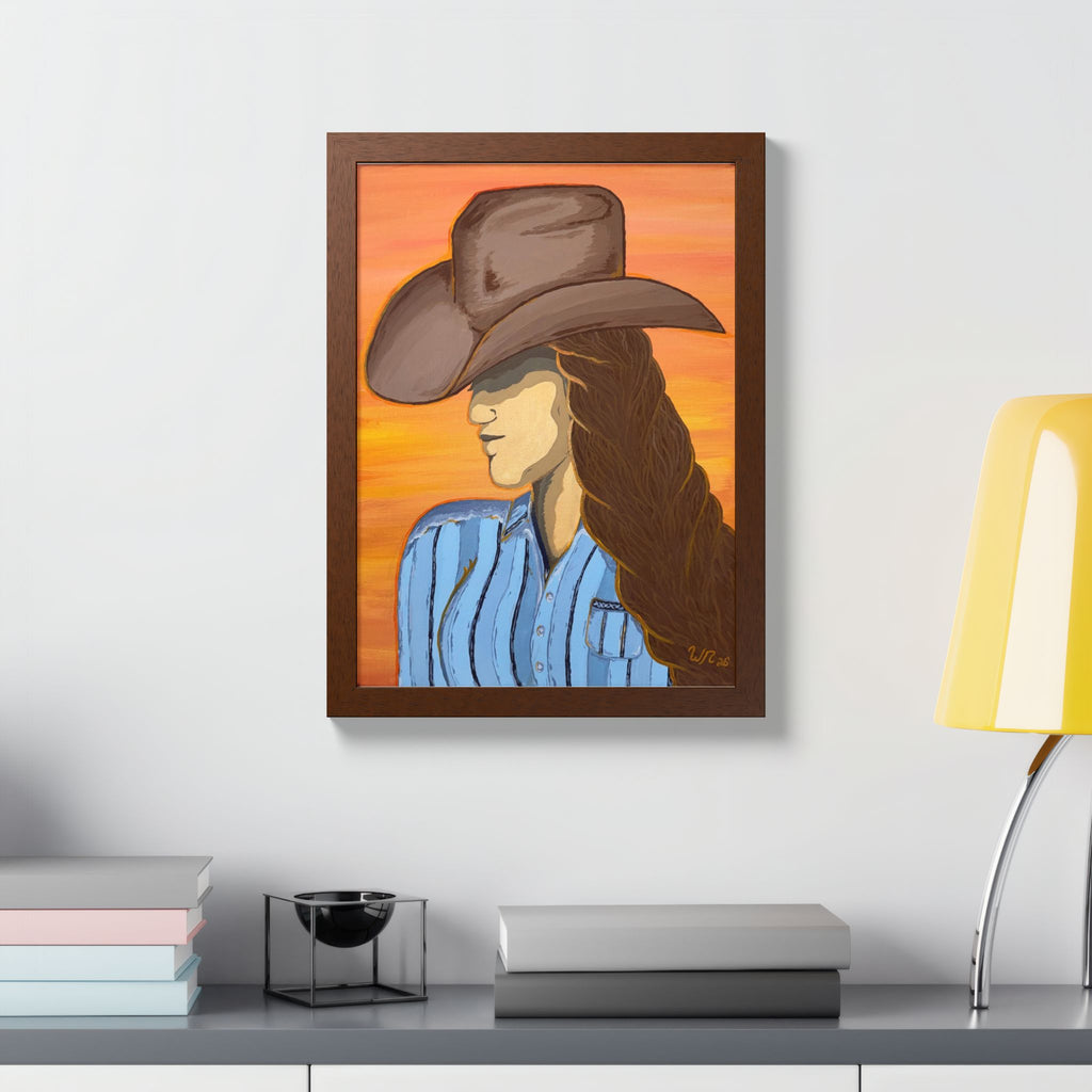 Western Cowgirl Sunset - Framed Art Print