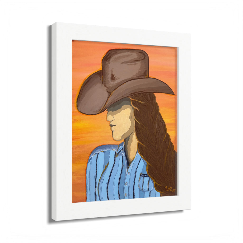 Western Cowgirl Sunset - Framed Art Print