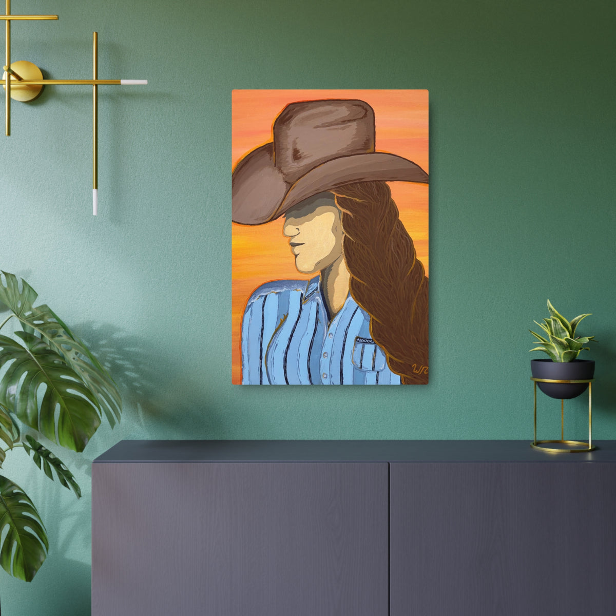 Western Cowgirl Sunset - Metal Art Print