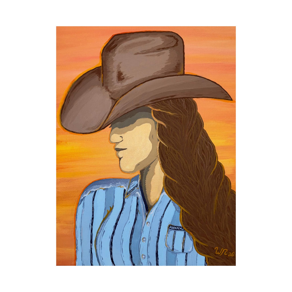 Western Cowgirl Sunset - Matte Art Print