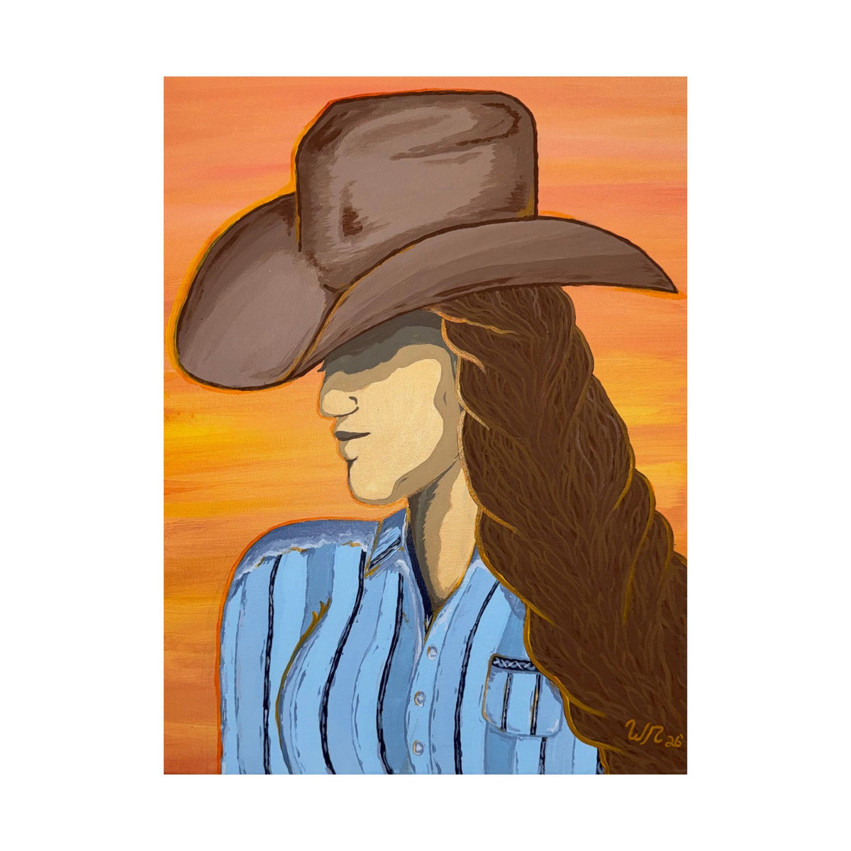 Western Cowgirl Sunset - Matte Art Print