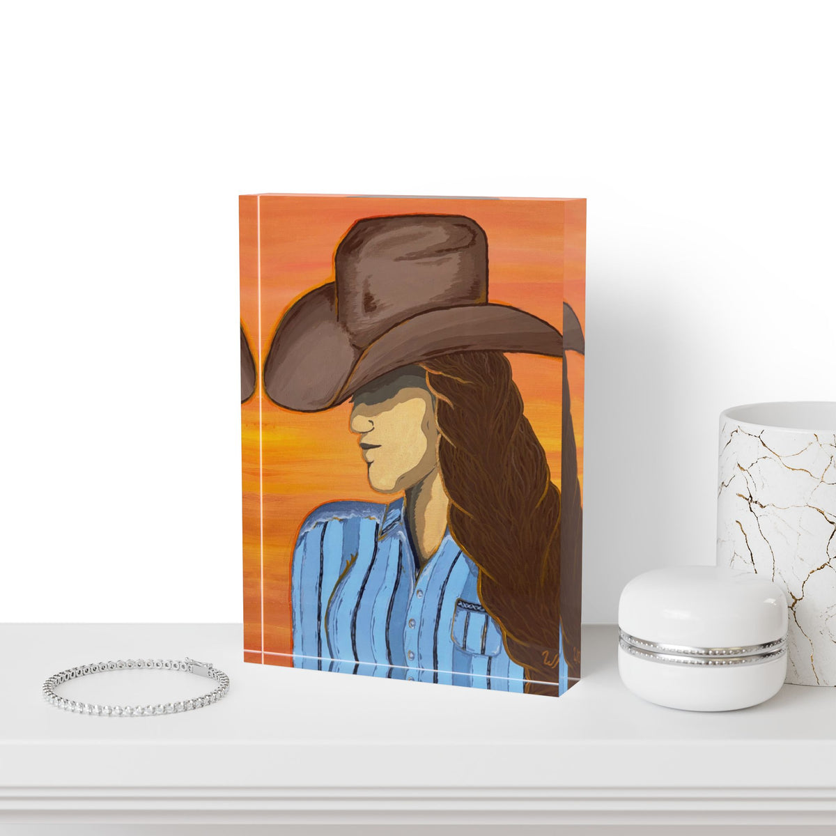 Western Cowgirl Sunset - Art Block