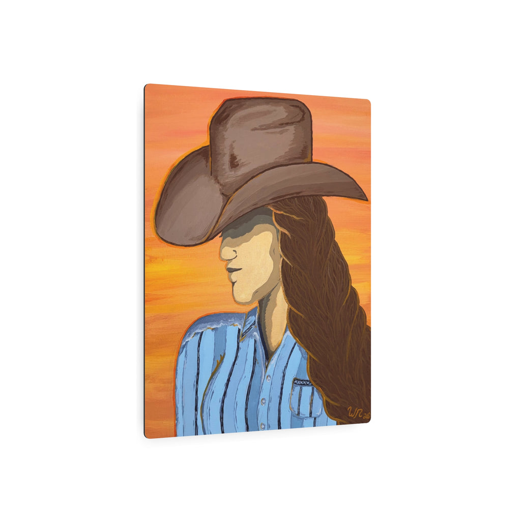 Western Cowgirl Sunset - Metal Art Print