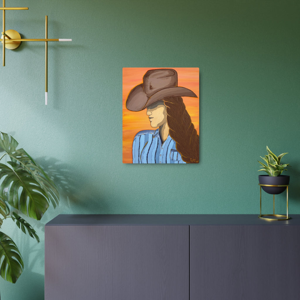 Western Cowgirl Sunset - Metal Art Print