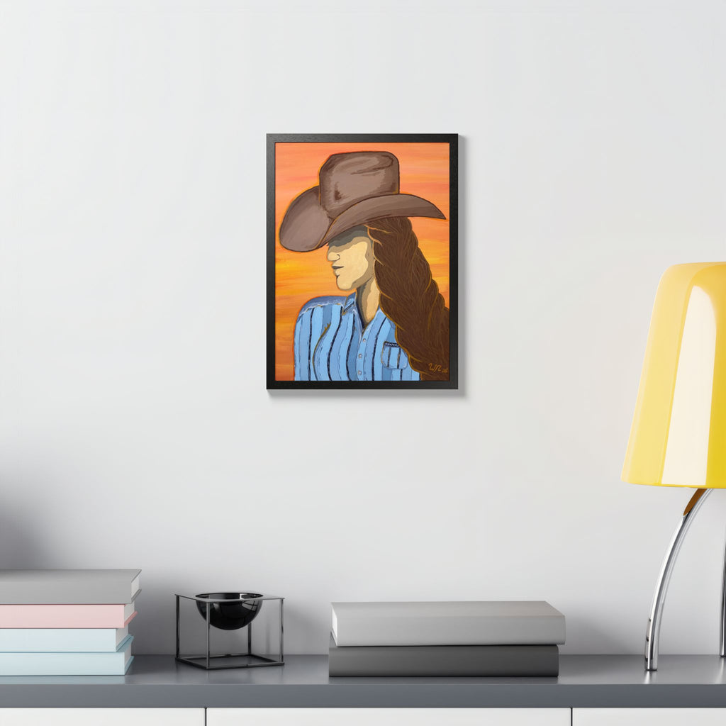 Western Cowgirl Sunset - Framed Art Print
