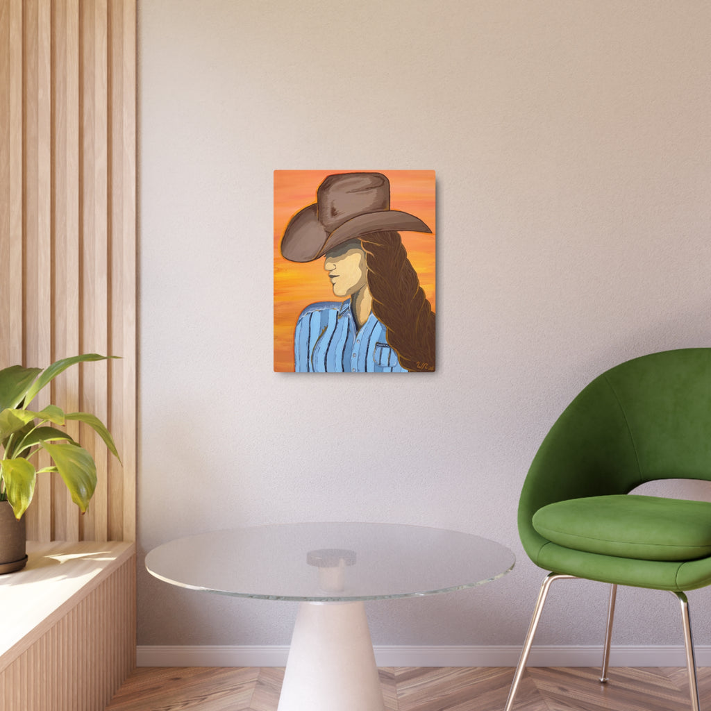 Western Cowgirl Sunset - Metal Art Print