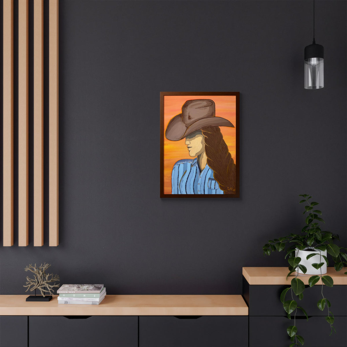 Western Cowgirl Sunset - Framed Art Print