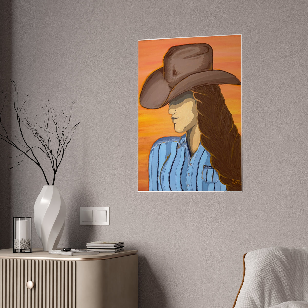 Western Cowgirl Sunset - Gloss Art Print