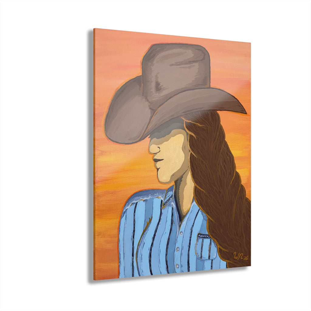 Western Cowgirl Sunset - Acrylic Art Print