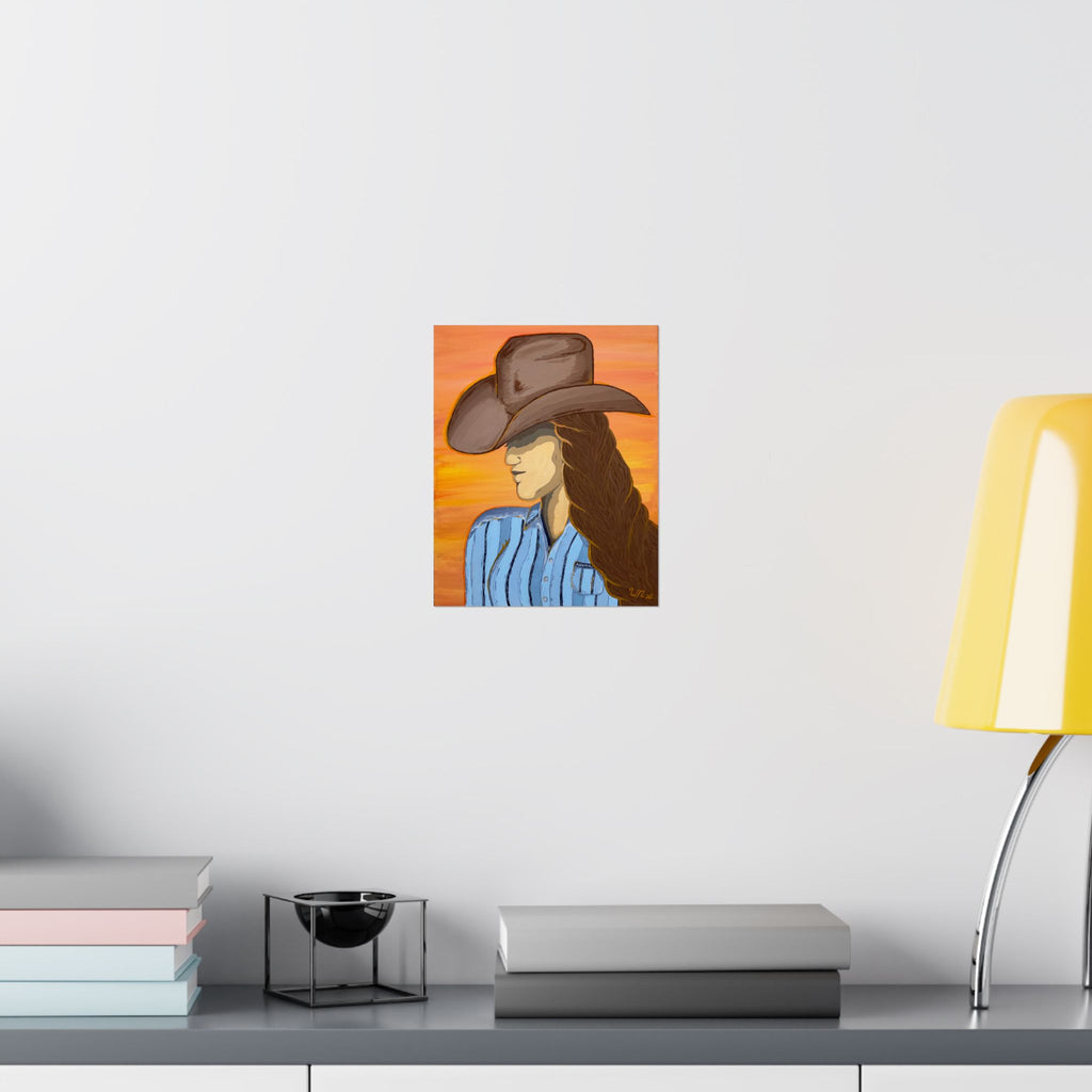 Western Cowgirl Sunset - Matte Art Print