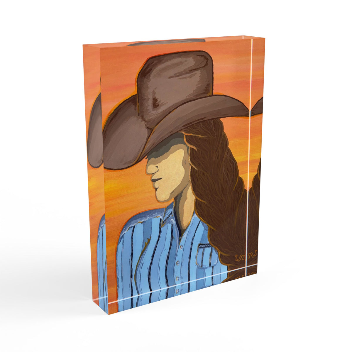 Western Cowgirl Sunset - Art Block