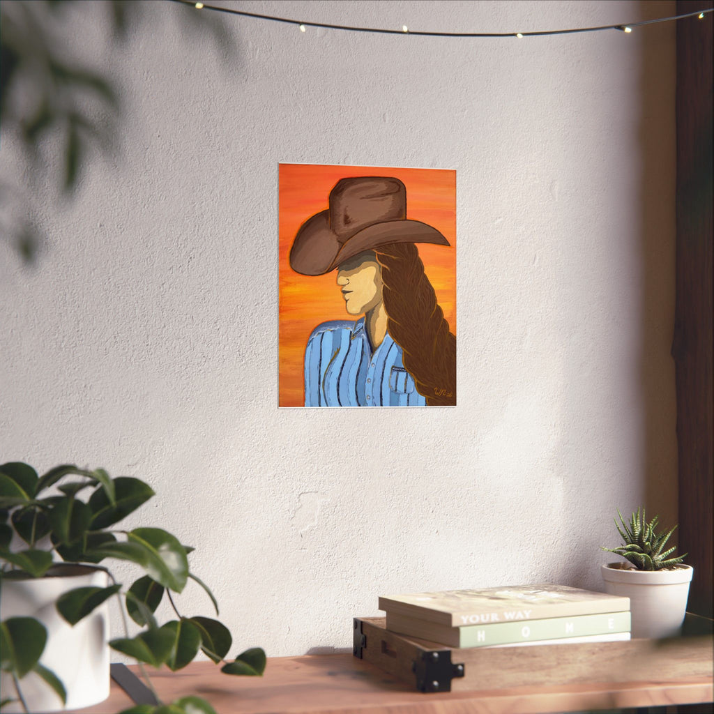 Western Cowgirl Sunset - Matte Art Print