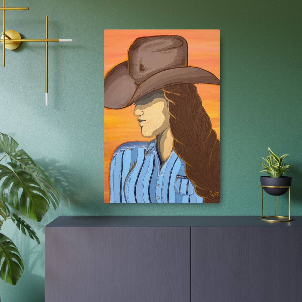Western Cowgirl Sunset - Metal Art Print