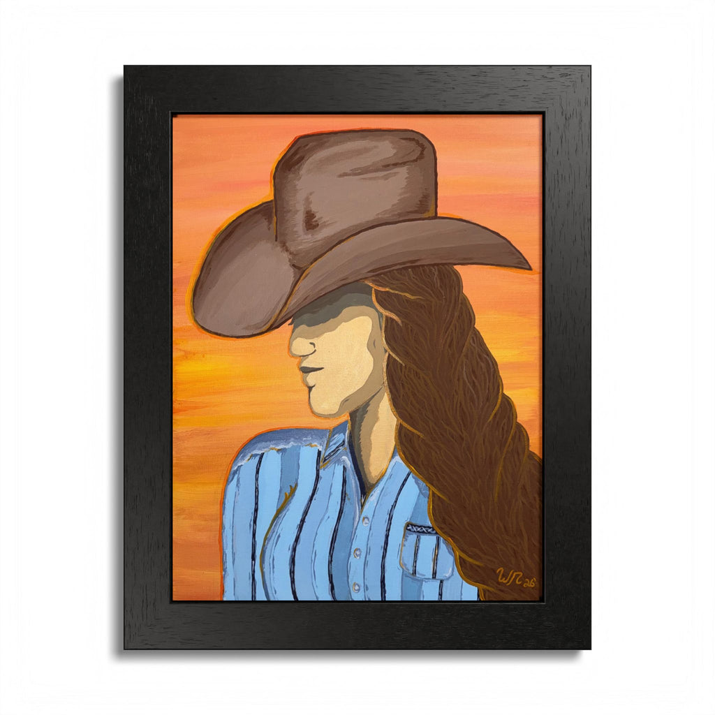 Western Cowgirl Sunset - Framed Art Print