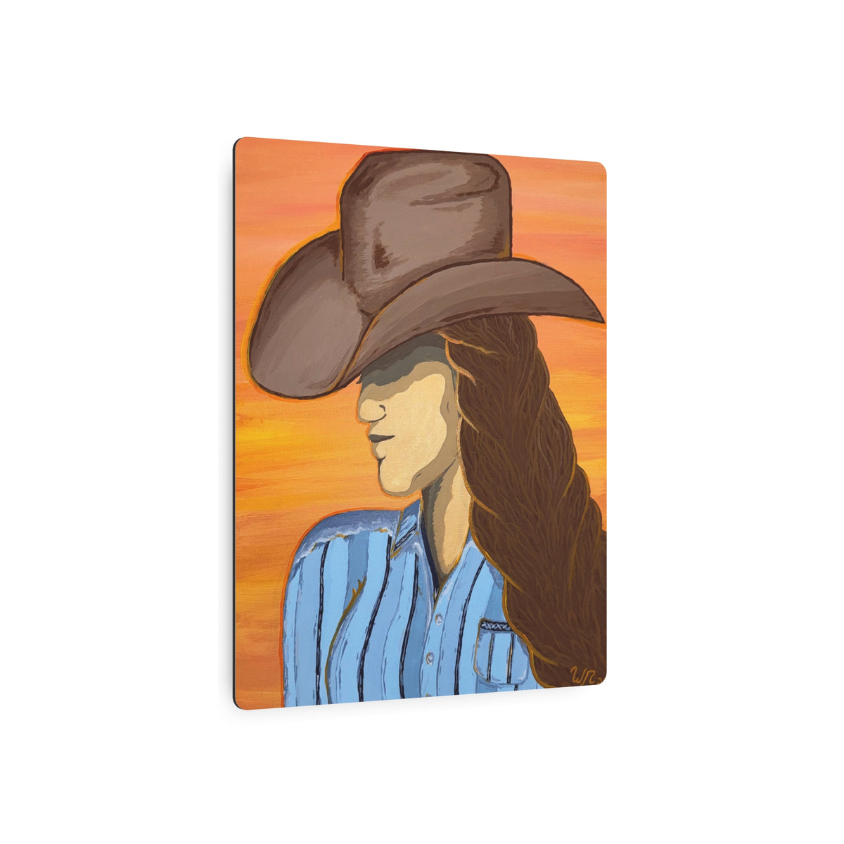 Western Cowgirl Sunset - Metal Art Print