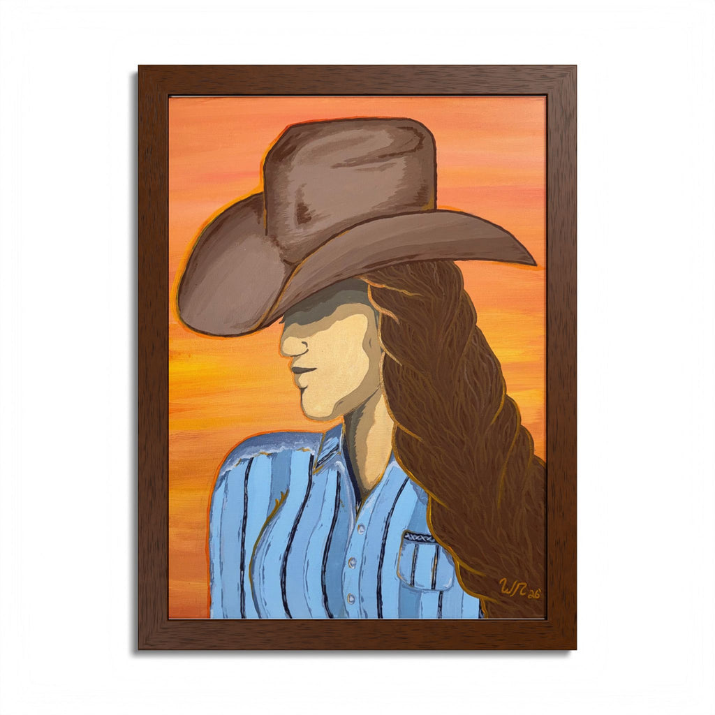 Western Cowgirl Sunset - Framed Art Print