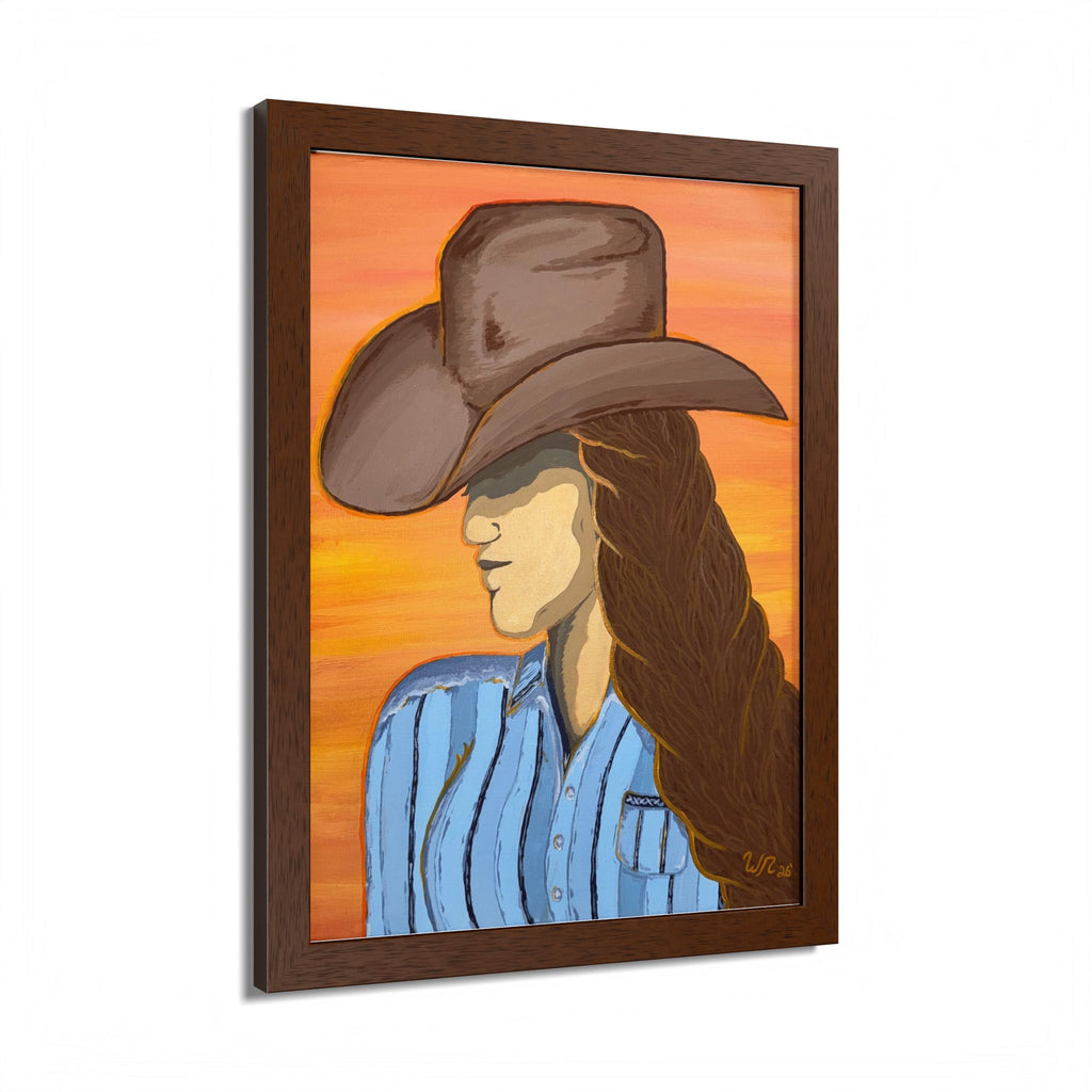 Western Cowgirl Sunset - Framed Art Print