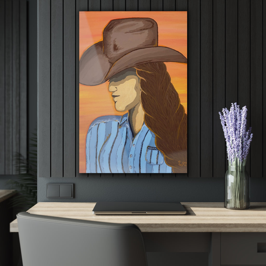 Western Cowgirl Sunset - Acrylic Art Print