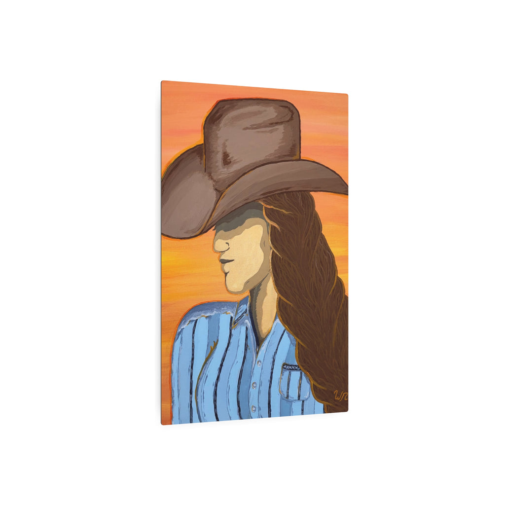 Western Cowgirl Sunset - Metal Art Print