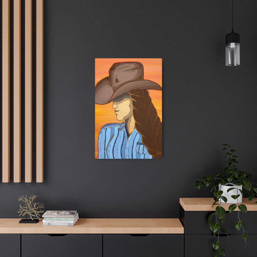 Western Cowgirl Sunset - Metal Art Print