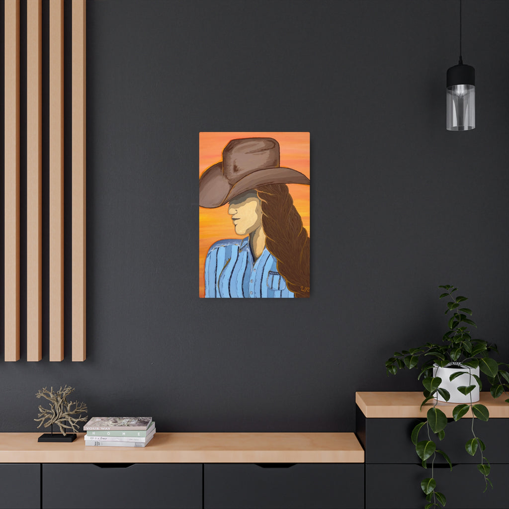 Western Cowgirl Sunset - Metal Art Print