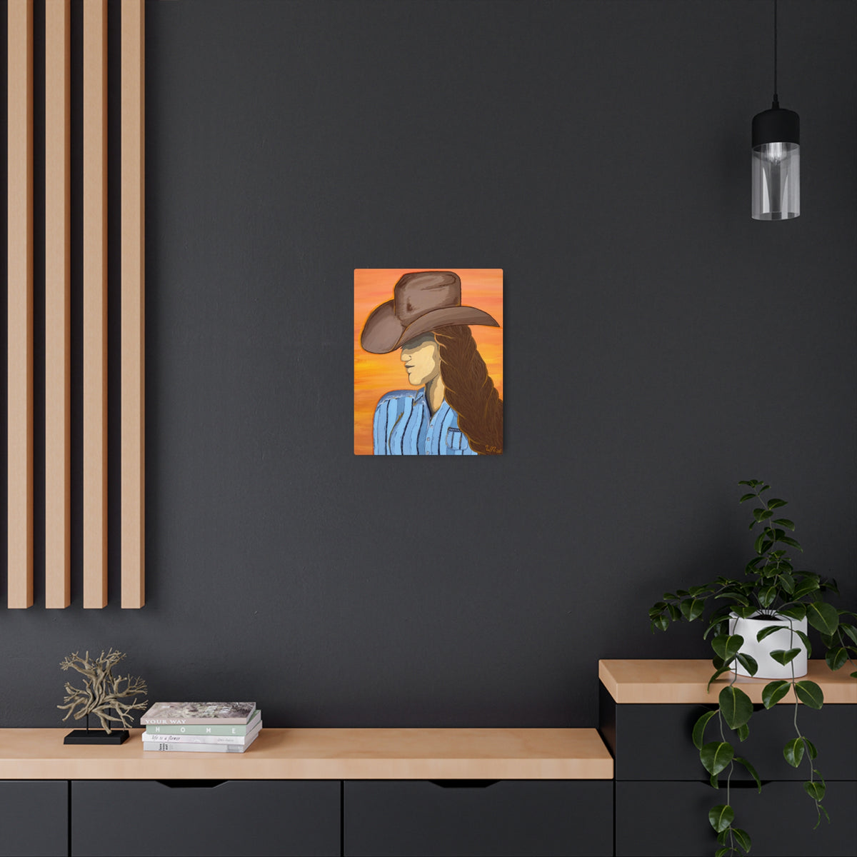 Western Cowgirl Sunset - Metal Art Print