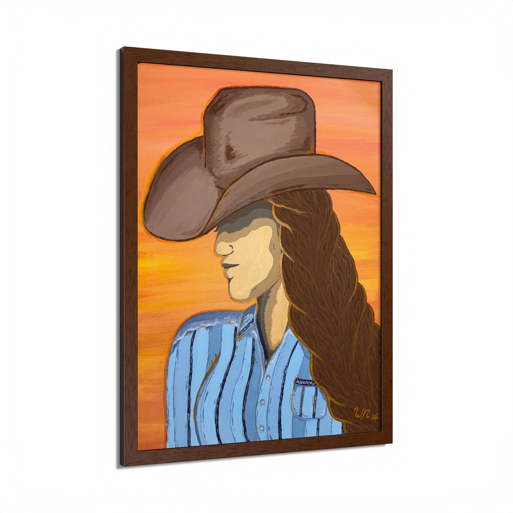 Western Cowgirl Sunset - Framed Art Print