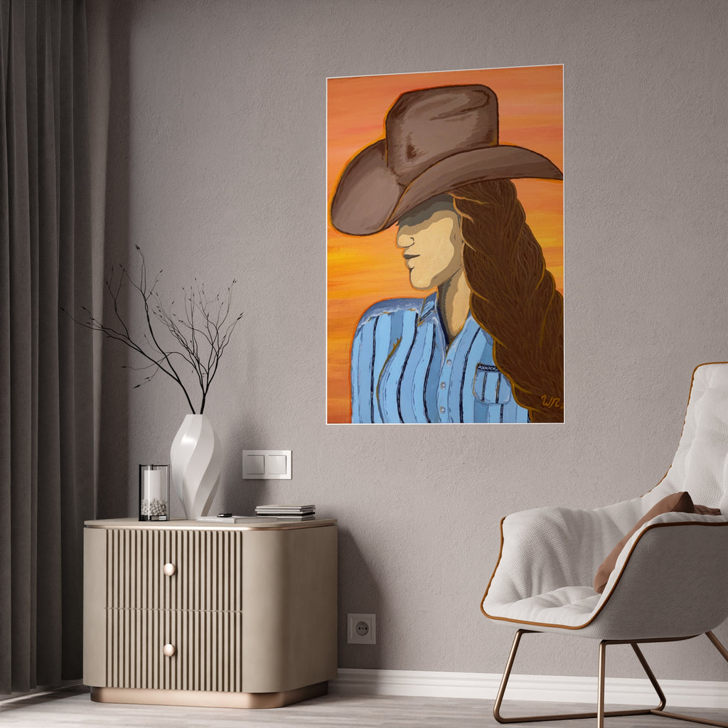 Western Cowgirl Sunset - Gloss Art Print