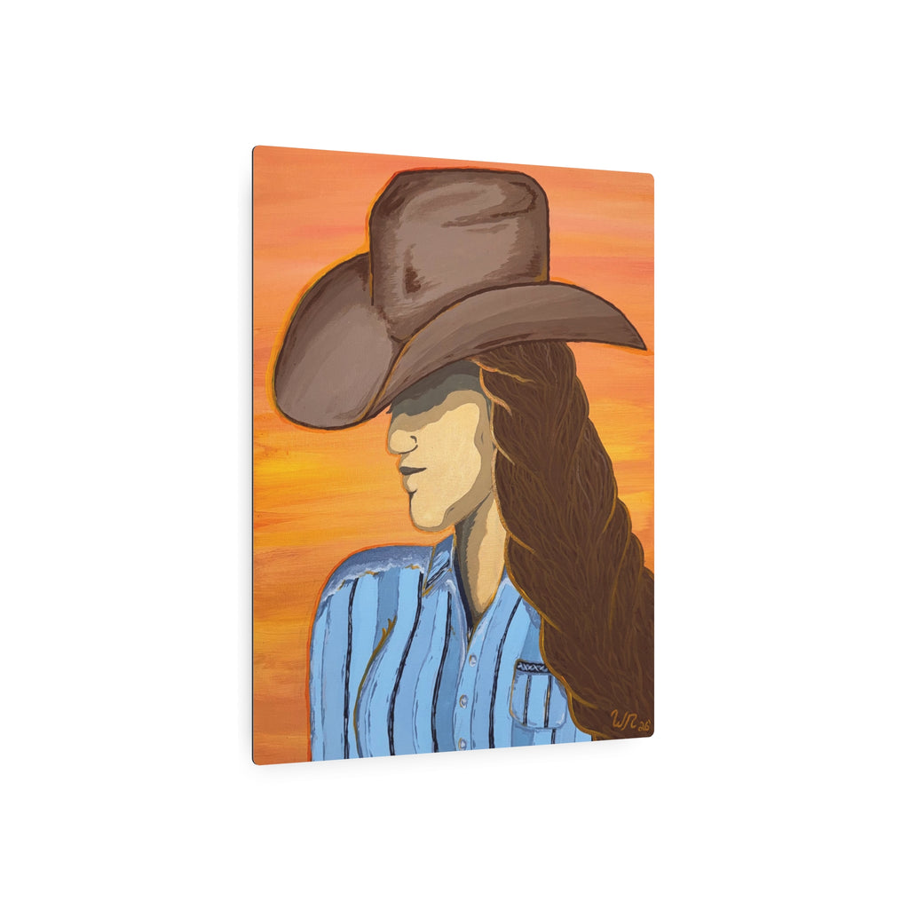 Western Cowgirl Sunset - Metal Art Print