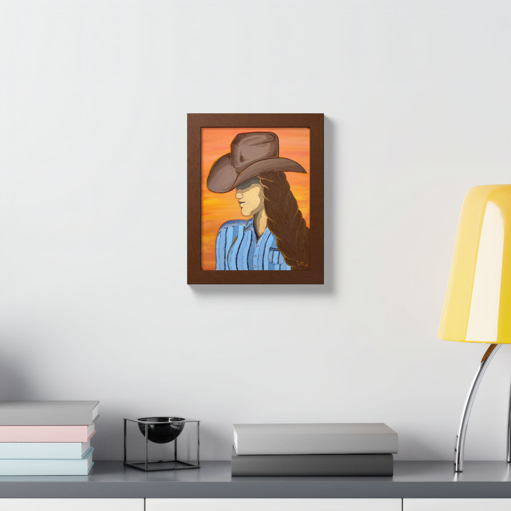 Western Cowgirl Sunset - Framed Art Print