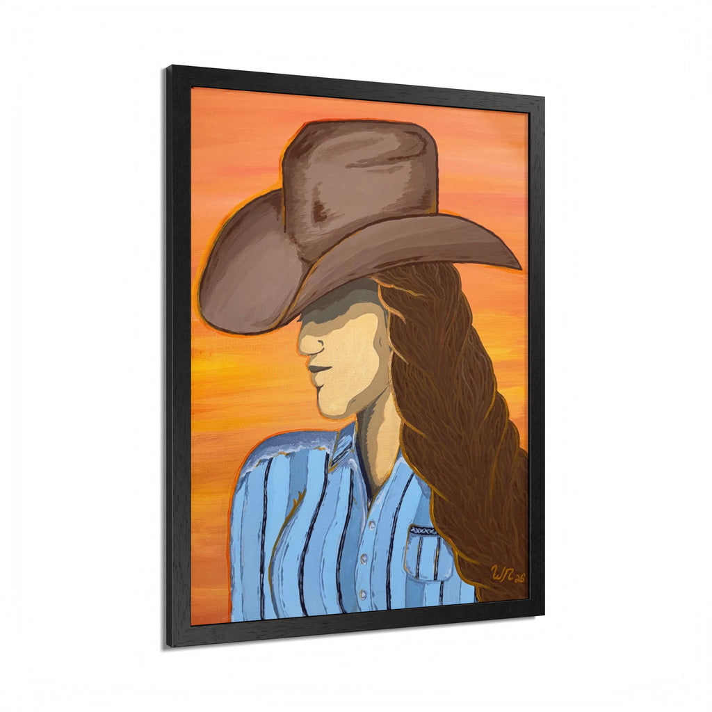 Western Cowgirl Sunset - Framed Art Print