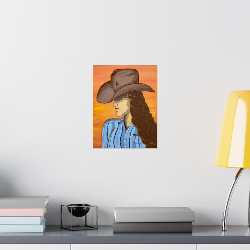 Western Cowgirl Sunset - Matte Art Print