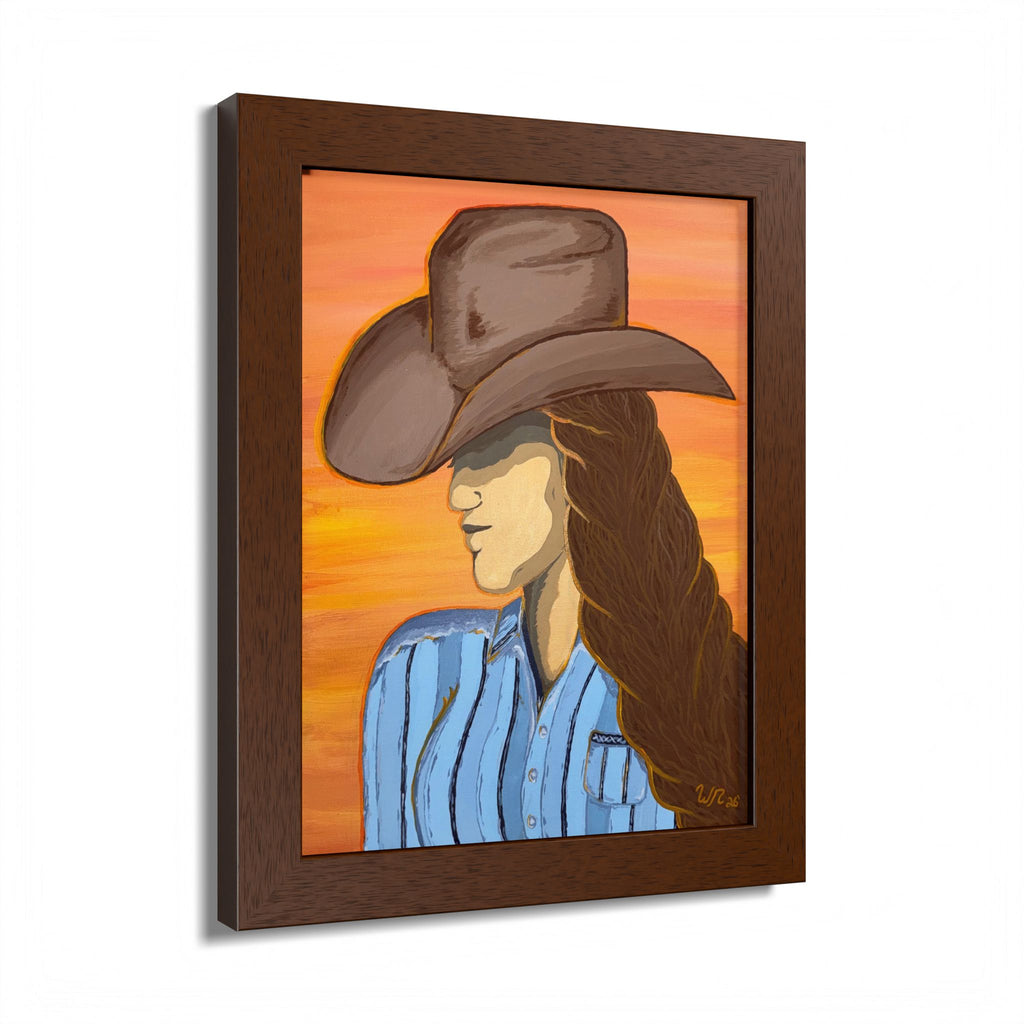 Western Cowgirl Sunset - Framed Art Print