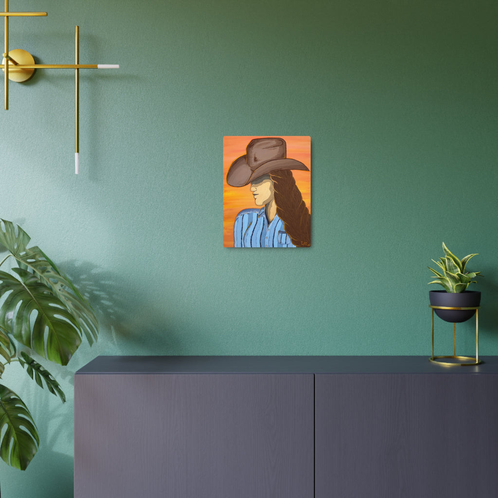 Western Cowgirl Sunset - Metal Art Print