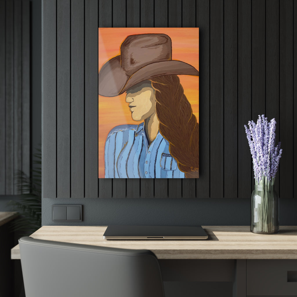 Western Cowgirl Sunset - Acrylic Art Print