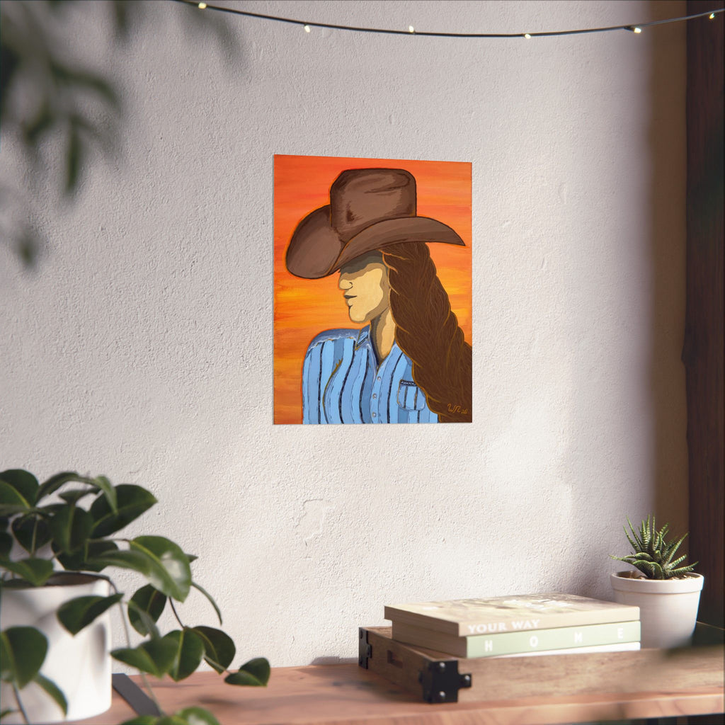 Western Cowgirl Sunset - Matte Art Print