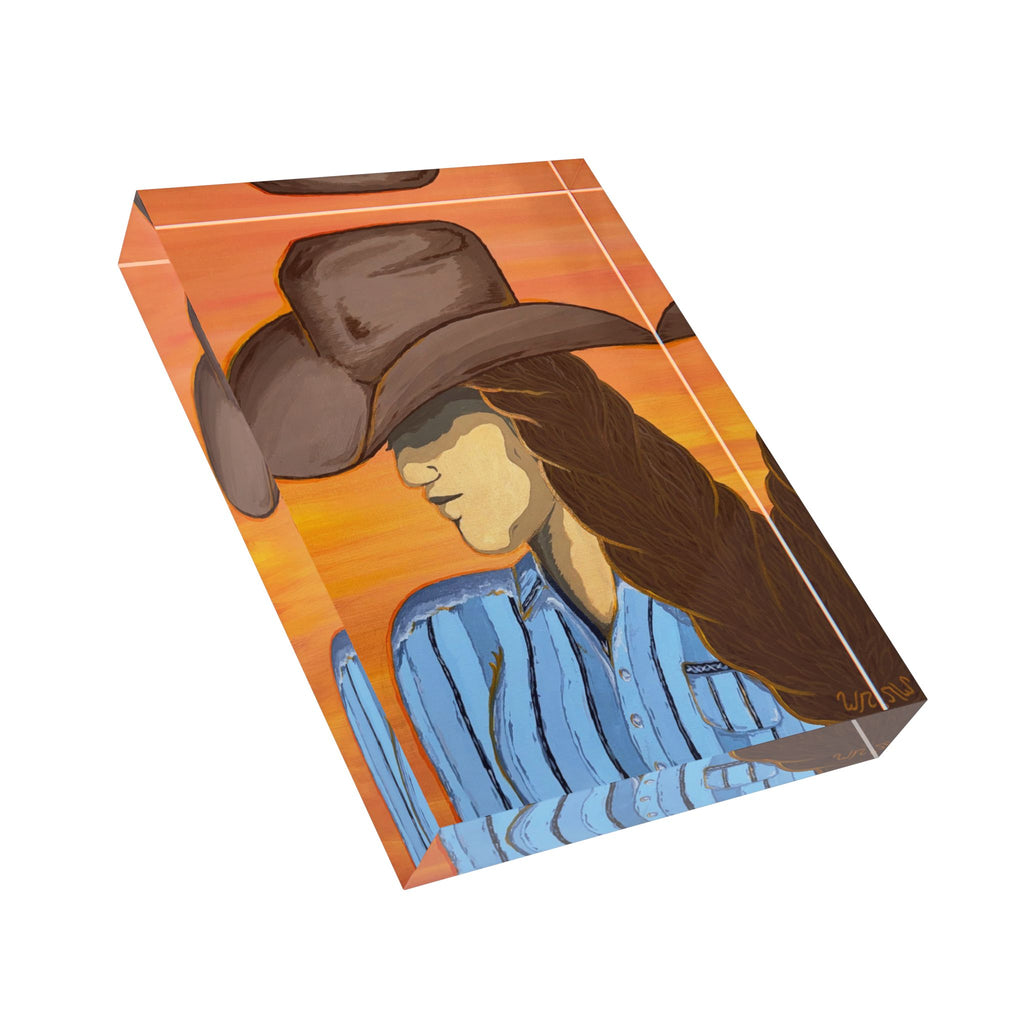 Western Cowgirl Sunset - Art Block