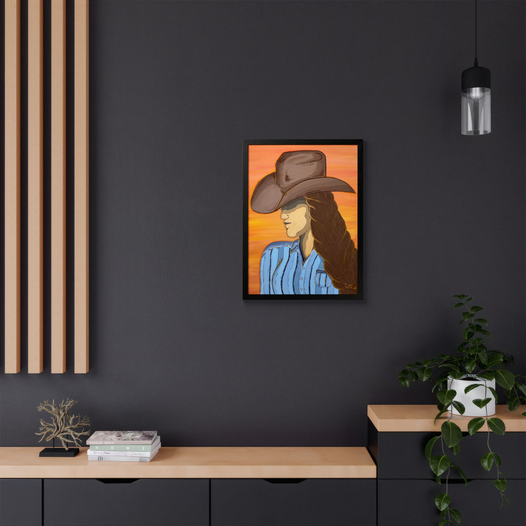 Western Cowgirl Sunset - Framed Art Print