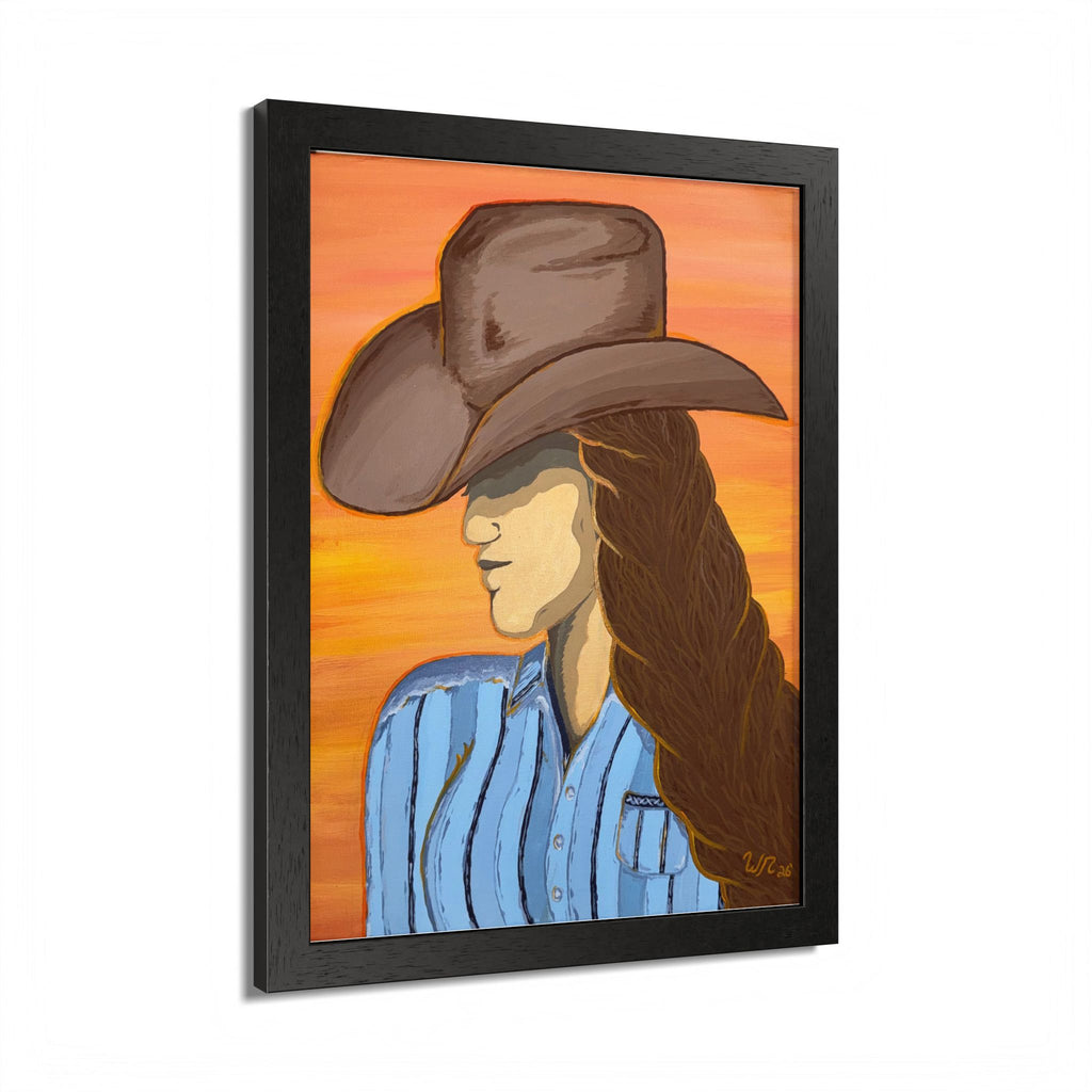 Western Cowgirl Sunset - Framed Art Print