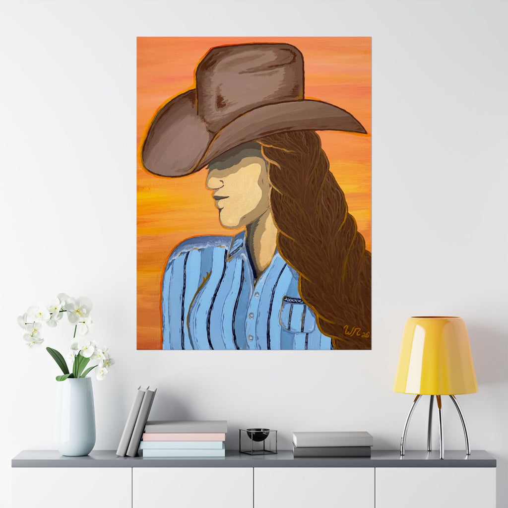 Western Cowgirl Sunset - Matte Art Print