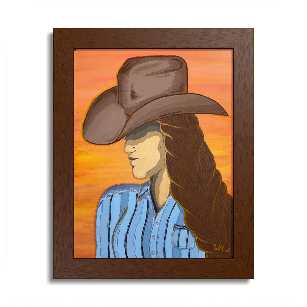 Western Cowgirl Sunset - Framed Art Print