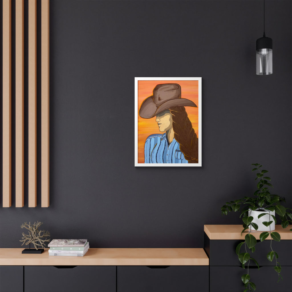 Western Cowgirl Sunset - Framed Art Print