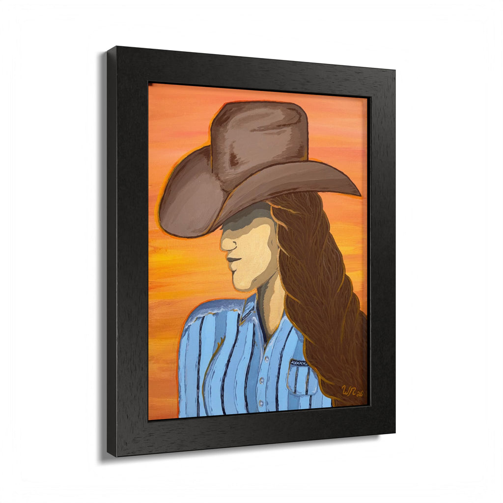 Western Cowgirl Sunset - Framed Art Print
