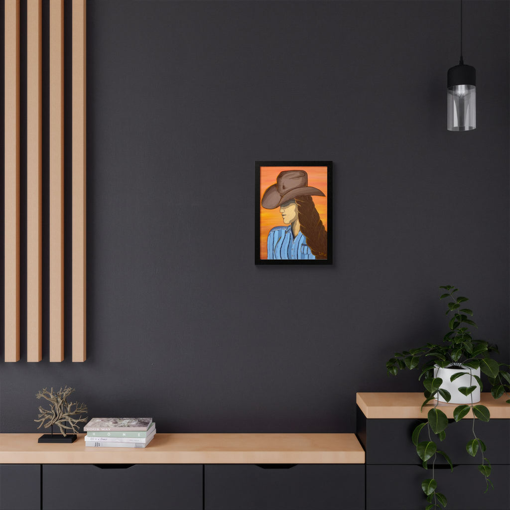 Western Cowgirl Sunset - Framed Art Print