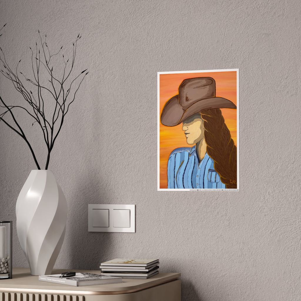 Western Cowgirl Sunset - Gloss Art Print